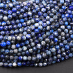 Faceted Natural Denim Blue Lapis Lazuli 4mm Round Beads Diamond Cut Gemstone 15.5" Strand