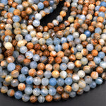 Faceted Natural Argentina Lemurian Aquatine Blue Calcite 6mm 8mm Round Beads 15.5" Strand