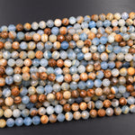 Faceted Natural Argentina Lemurian Aquatine Blue Calcite 6mm 8mm Round Beads 15.5" Strand