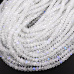 AAA Natural Rainbow Moonstone Faceted Rondelle Beads 3mm 4mm 6mm 8mm 10mm High Quality Blue Flashes 15.5" Strand