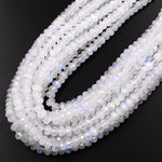 AAA Natural Rainbow Moonstone Faceted Rondelle Beads 3mm 4mm 6mm 8mm 10mm High Quality Blue Flashes 15.5" Strand