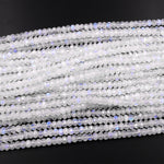 AAA Natural Rainbow Moonstone Faceted Rondelle Beads 3mm 4mm 6mm 8mm 10mm High Quality Blue Flashes 15.5" Strand