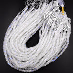 AAA Natural Rainbow Moonstone Faceted Rondelle Beads 3mm 4mm 6mm 8mm 10mm High Quality Blue Flashes 15.5" Strand
