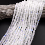 AAA Natural Rainbow Moonstone Faceted Rondelle Beads 3mm 4mm 6mm 8mm 10mm High Quality Blue Flashes 15.5" Strand