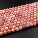 AAA Natural Peach Moonstone 4mm 6mm 8mm 10mm Round Beads 15.5" Strand