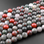 Large Hole Beads 2.5mm Drill Natural African Bloodstone 8mm 10mm Round Beads 8" Strand