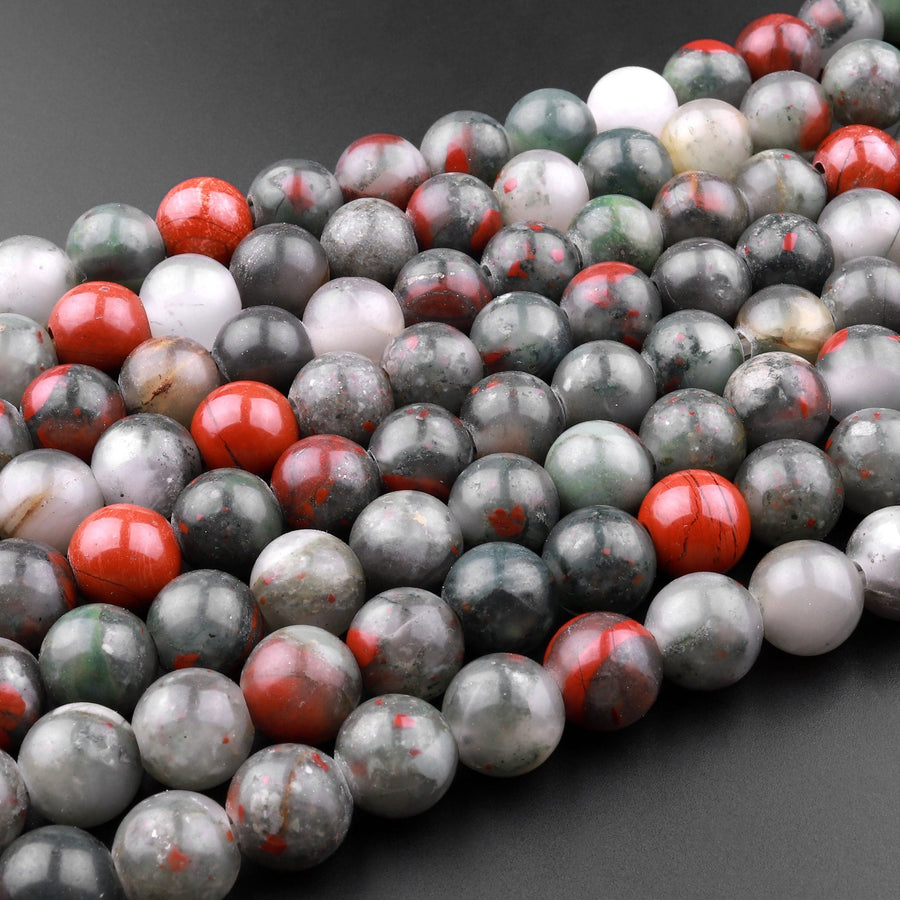 Large Hole Beads 2.5mm Drill Natural African Bloodstone 8mm 10mm Round Beads 8" Strand