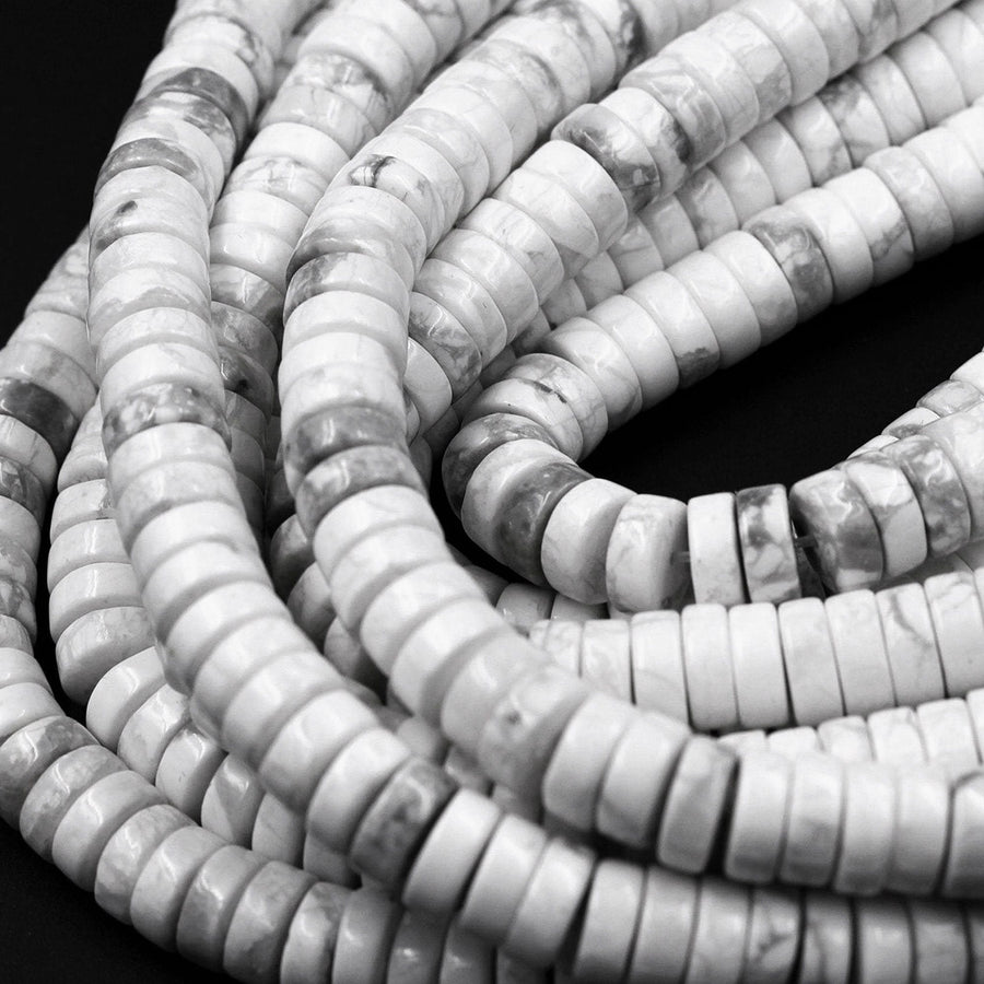 Natural Howlite Heishi Beads 4mm 6mm 8mm Smooth Plain Rondelle Disc 15.5" Strand