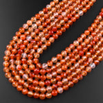 Faceted Natural Red Orange Carnelian 4mm 6mm 8mm 10mm Round Beads Fiery Orange Gemstone 15.5" Strand