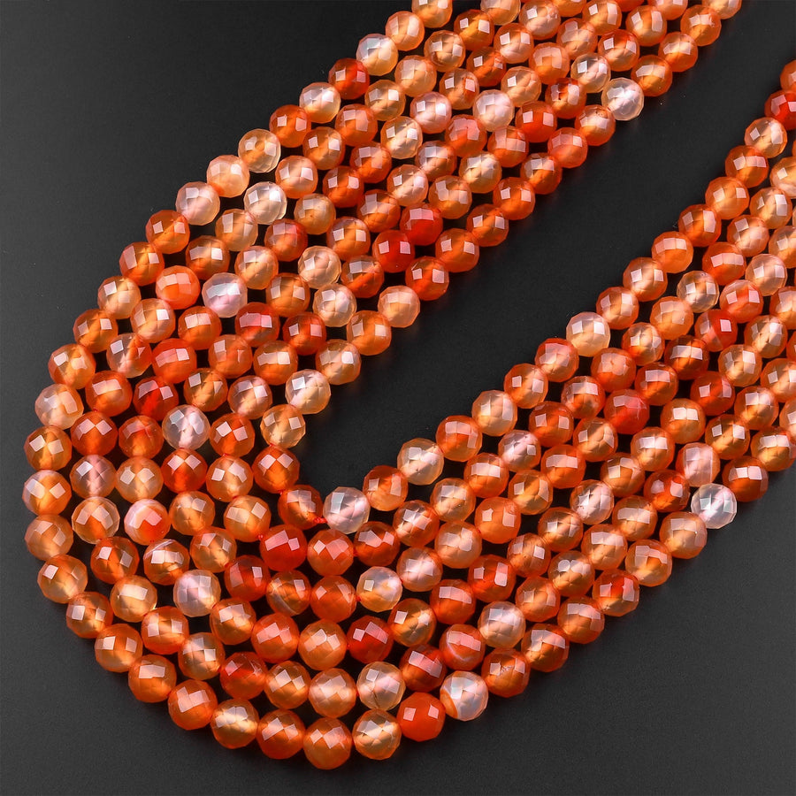 Faceted Natural Red Orange Carnelian 4mm 6mm 8mm 10mm Round Beads Fiery Orange Gemstone 15.5" Strand