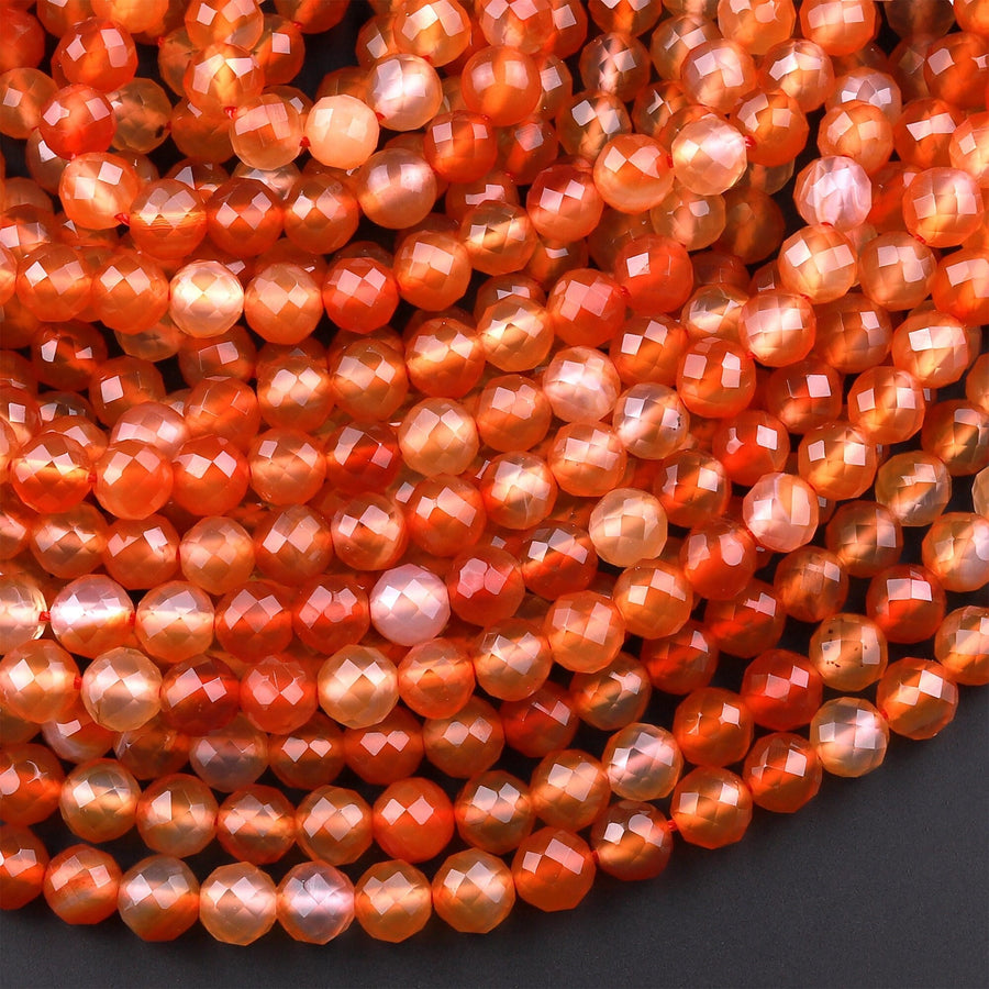 Faceted Natural Red Orange Carnelian 4mm 6mm 8mm 10mm Round Beads Fiery Orange Gemstone 15.5" Strand
