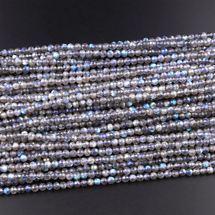 AAA Micro Faceted Labradorite 3mm 4mm 6mm Round Beads Brilliant Flashes 15.5" Strand