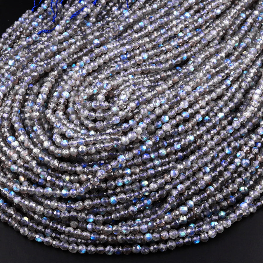 AAA Micro Faceted Labradorite 3mm 4mm 6mm Round Beads Brilliant Flashes 15.5" Strand