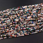 Micro Faceted Multicolor Mixed Gemstone Round Beads 3mm 4mm 5mm Garnet Amazonite Lapis Black Spinel Apatite Labradorite Topaz 15.5" Strand