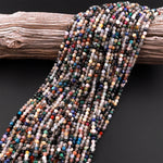 Micro Faceted Multicolor Mixed Gemstone Round Beads 3mm 4mm 5mm Garnet Amazonite Lapis Black Spinel Apatite Labradorite Topaz 15.5" Strand