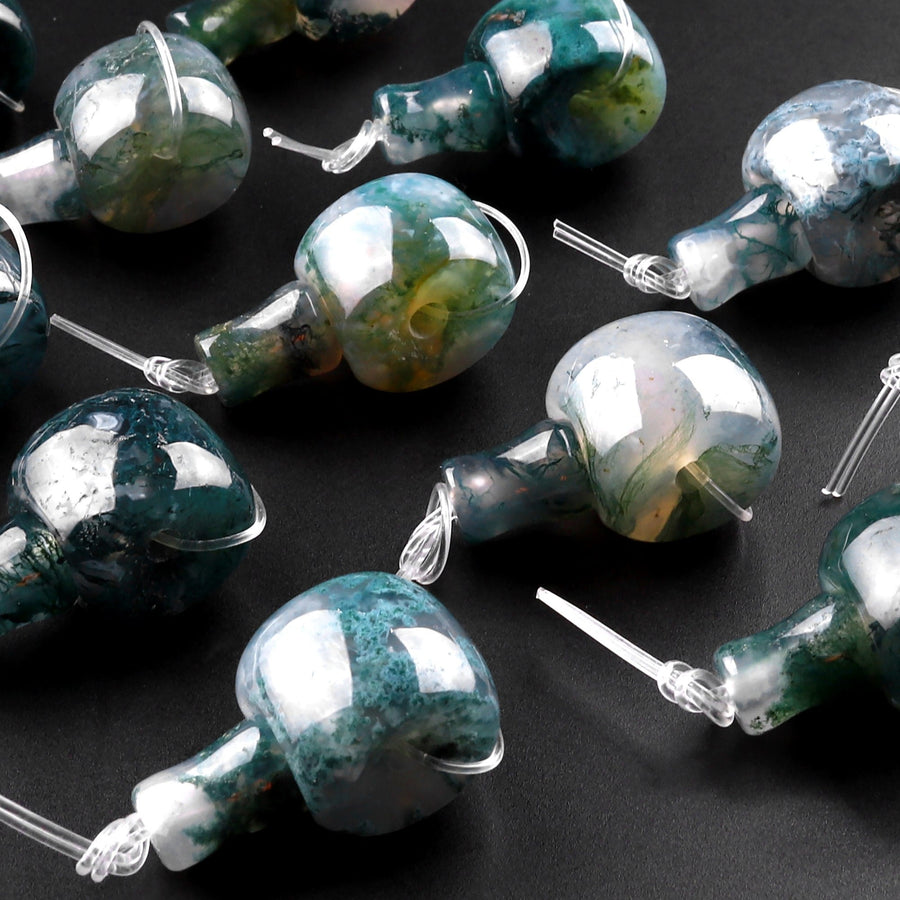 Large Green Moss Agate Guru 12mm Beads 3 Holes T-Beads Set For Mala Making