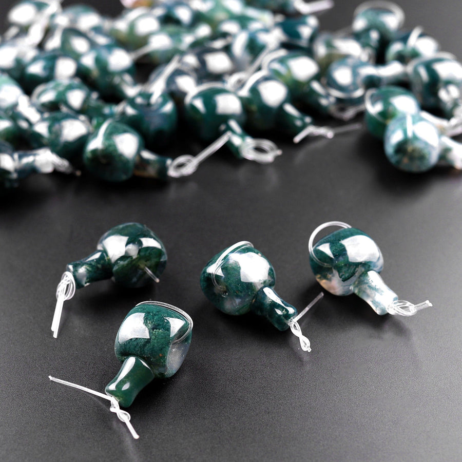 Large Green Moss Agate Guru 12mm Beads 3 Holes T-Beads Set For Mala Making