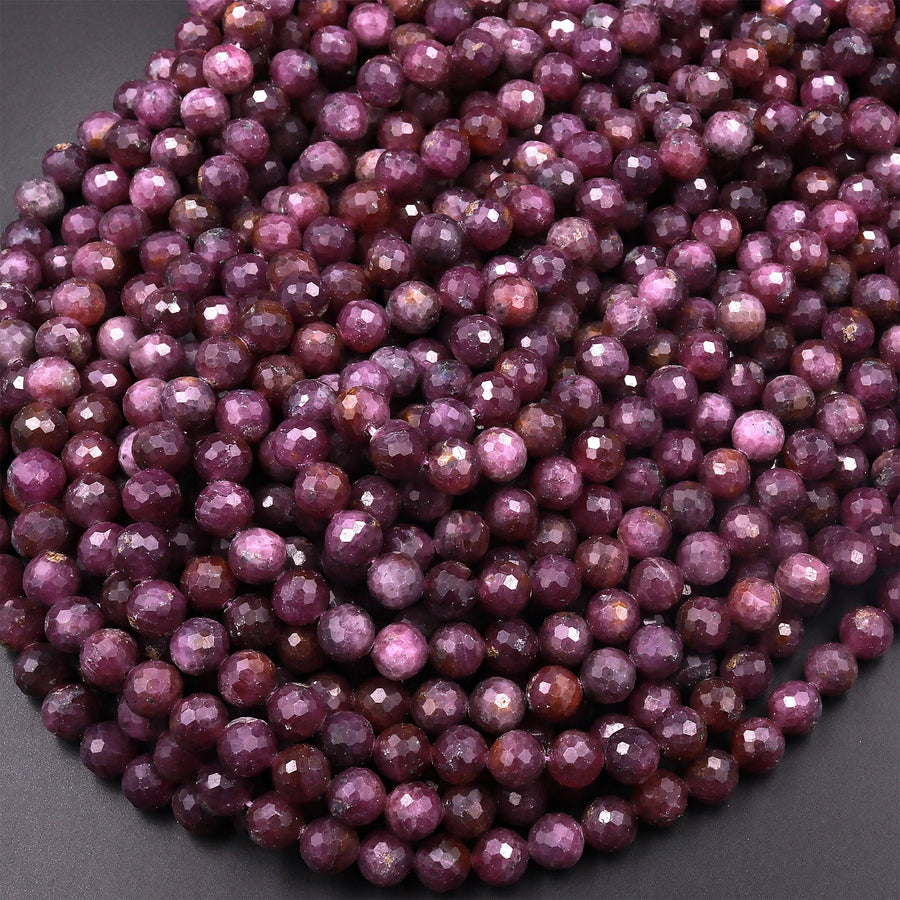 Genuine Natural Purple Red Ruby Gemstone Faceted 3mm 4mm 5mm 6mm 7mm 8mm 9mm Round Beads 15.5" Strand