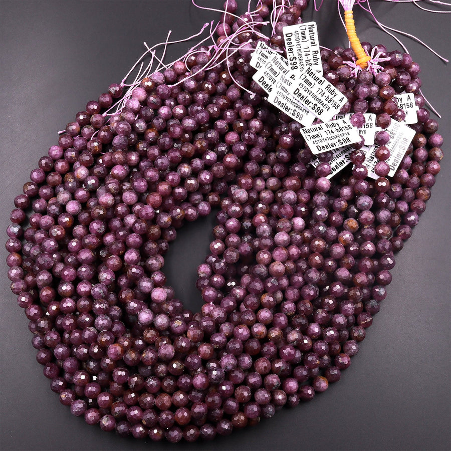 Genuine Natural Purple Red Ruby Gemstone Faceted 3mm 4mm 5mm 6mm 7mm 8mm 9mm Round Beads 15.5" Strand