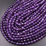AAA Natural Amethyst Double Hearted Star Cut Faceted 6mm 8mm 10mm Rounded Beads 15.5" Strand