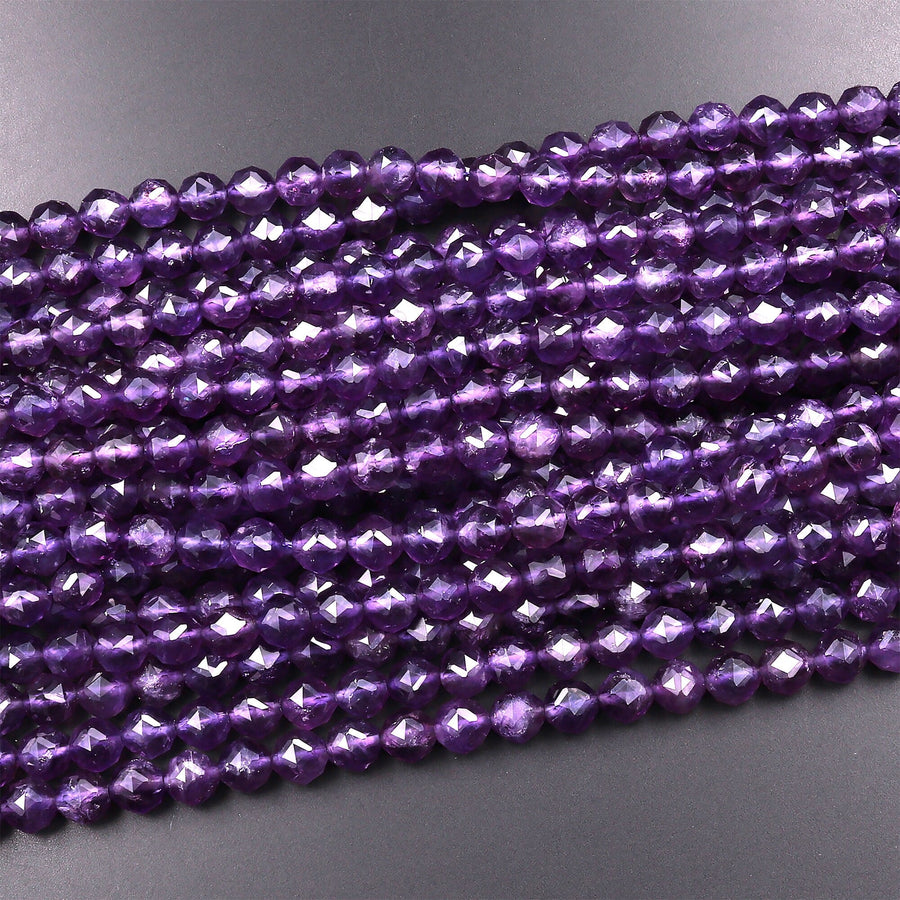 AAA Natural Amethyst Double Hearted Star Cut Faceted 6mm 8mm 10mm Rounded Beads 15.5" Strand