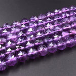 AAA Natural Amethyst Double Hearted Star Cut Faceted 6mm 8mm 10mm Rounded Beads 15.5" Strand
