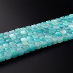 AAA Natural Peruvian Blue Amazonite Faceted 4mm Cube Square Beads Translucent Gemstone 15.5" Strand