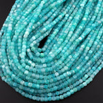 AAA Natural Peruvian Blue Amazonite Faceted 4mm Cube Square Beads Translucent Gemstone 15.5" Strand