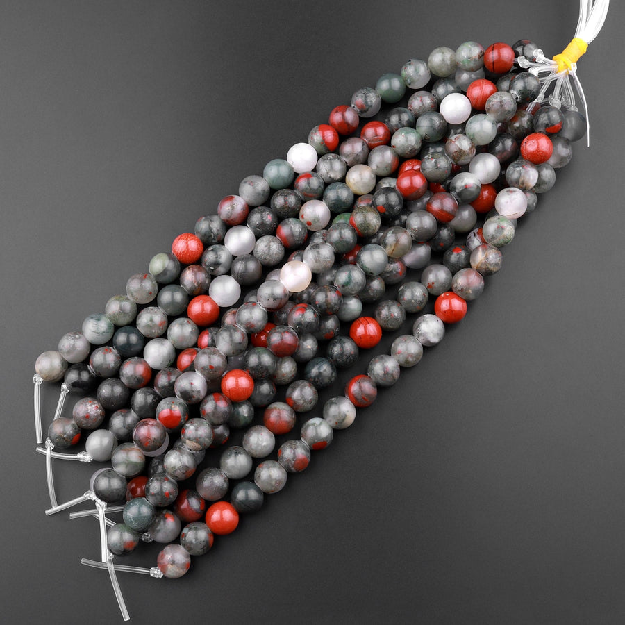 Large Hole Beads 2.5mm Drill Natural African Bloodstone 8mm 10mm Round Beads 8" Strand