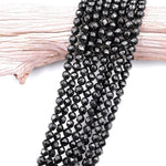 Natural Black Spinel Faceted 5mm 7mm 8mm Round Beads New Double Hearted Star Cut Gemstone 15.5" Strand