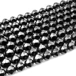 Natural Black Spinel Faceted 5mm 7mm 8mm Round Beads New Double Hearted Star Cut Gemstone 15.5" Strand
