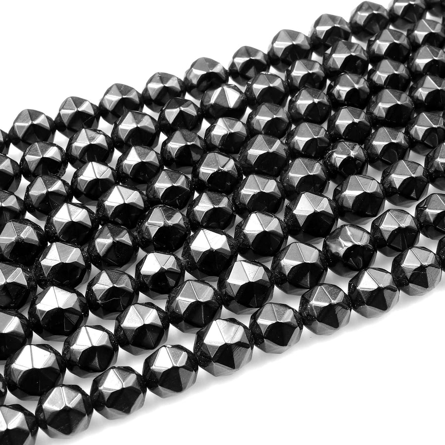 Natural Black Spinel Faceted 5mm 7mm 8mm Round Beads New Double Hearted Star Cut Gemstone 15.5" Strand