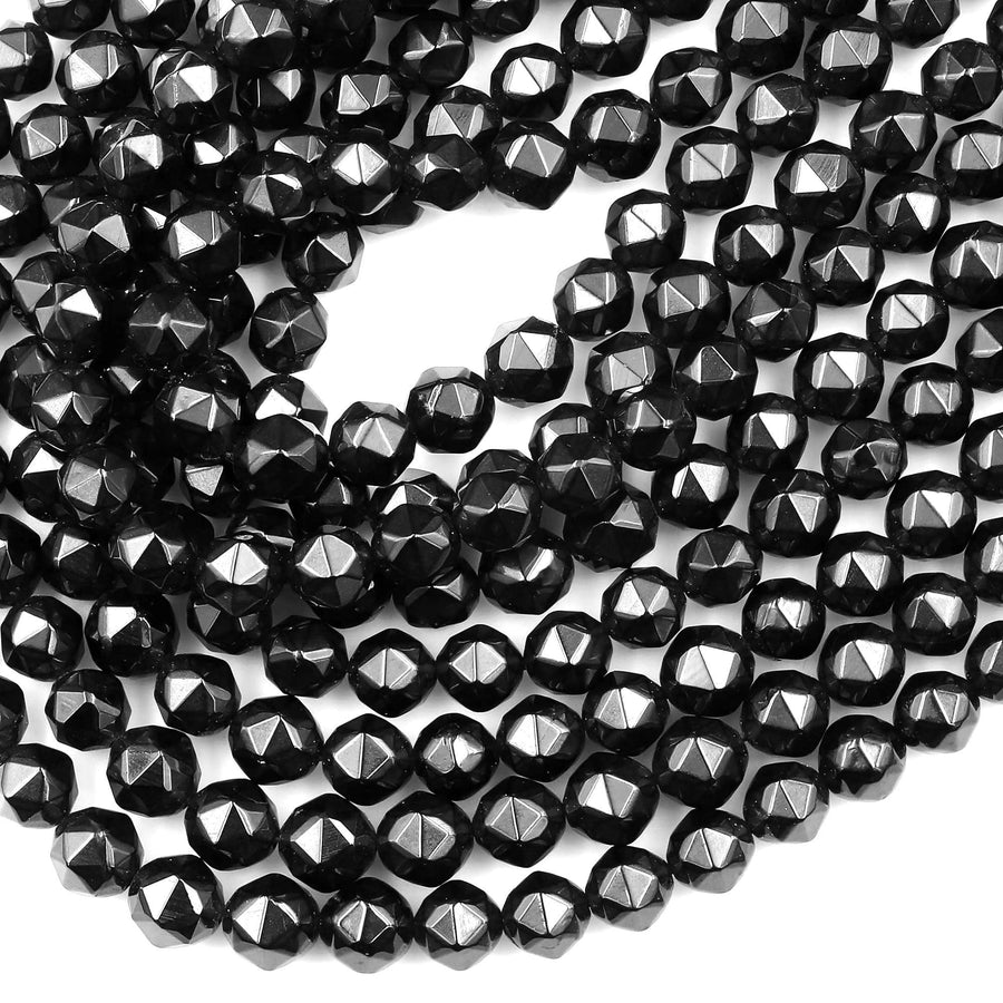 Natural Black Spinel Faceted 5mm 7mm 8mm Round Beads New Double Hearted Star Cut Gemstone 15.5" Strand