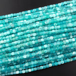 AAA Natural Peruvian Blue Amazonite Faceted 2mm 3mm Cube Square Beads Translucent Gemstone 15.5" Strand