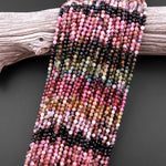 Micro Faceted Natural Multicolor Tourmaline Round Beads 3mm 4mm Pink Green Blue Cognac Gradient Shades 15.5" Strand