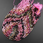 Micro Faceted Natural Multicolor Tourmaline Round Beads 3mm 4mm Pink Green Blue Cognac Gradient Shades 15.5" Strand