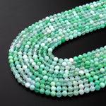 Micro Faceted Natural Australian Green Chrysoprase Faceted Round 2mm 4mm 5mm Beads Diamond Cut Gemstone Beads 15.5" Strand