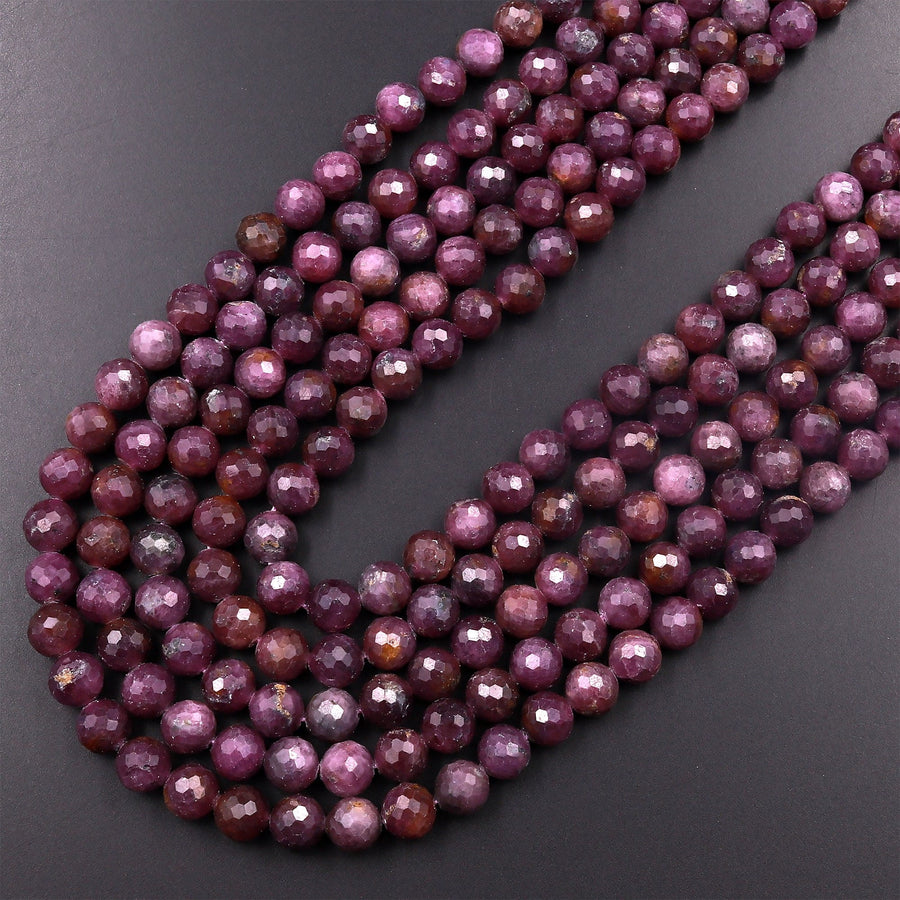 Genuine Natural Purple Red Ruby Gemstone Faceted 3mm 4mm 5mm 6mm 7mm 8mm 9mm Round Beads 15.5" Strand
