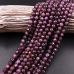 Genuine Natural Purple Red Ruby Gemstone Faceted 3mm 4mm 5mm 6mm 7mm 8mm 9mm Round Beads 15.5" Strand