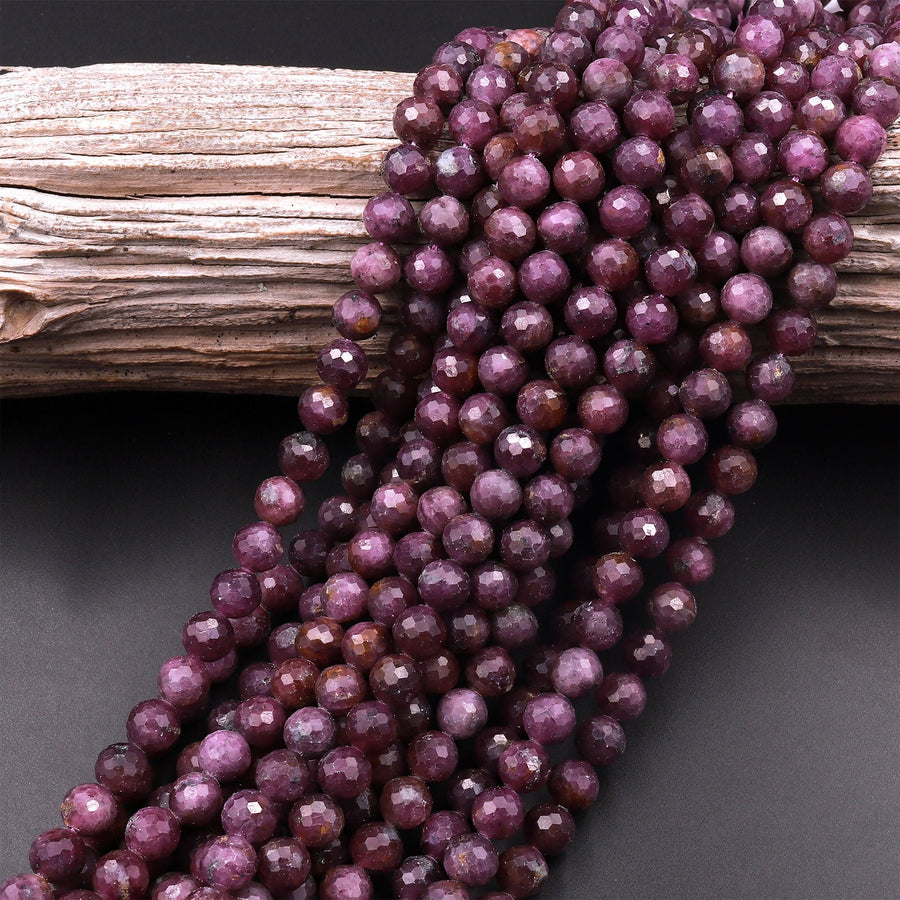 Genuine Natural Purple Red Ruby Gemstone Faceted 3mm 4mm 5mm 6mm 7mm 8mm 9mm Round Beads 15.5" Strand