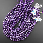 Natural Cape Amethyst Beads 4mm 6mm 8mm 10mm 12mm Round Beads White Stripes 15.5" Strand