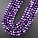 Natural Cape Amethyst Beads 4mm 6mm 8mm 10mm 12mm Round Beads White Stripes 15.5" Strand