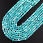 AAA Natural Peruvian Blue Amazonite Faceted 4mm Cube Square Beads Translucent Gemstone 15.5" Strand