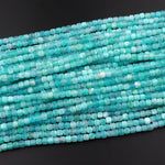 AAA Natural Peruvian Blue Amazonite Faceted 4mm Cube Square Beads Translucent Gemstone 15.5" Strand