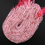 AAA Quality Micro Faceted Natural Peruvian Pink Opal 2mm 3mm 4mm 5mm 6mm 8mm Faceted Round Laser Diamond Cut Pink Gemstone 15.5" Strand
