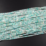 Peruvian Amazonite Faceted 3mm 4mm Rondelle Beads Micro Diamond Cut Natural Sea Blue Green Gemstone 15.5" Strand