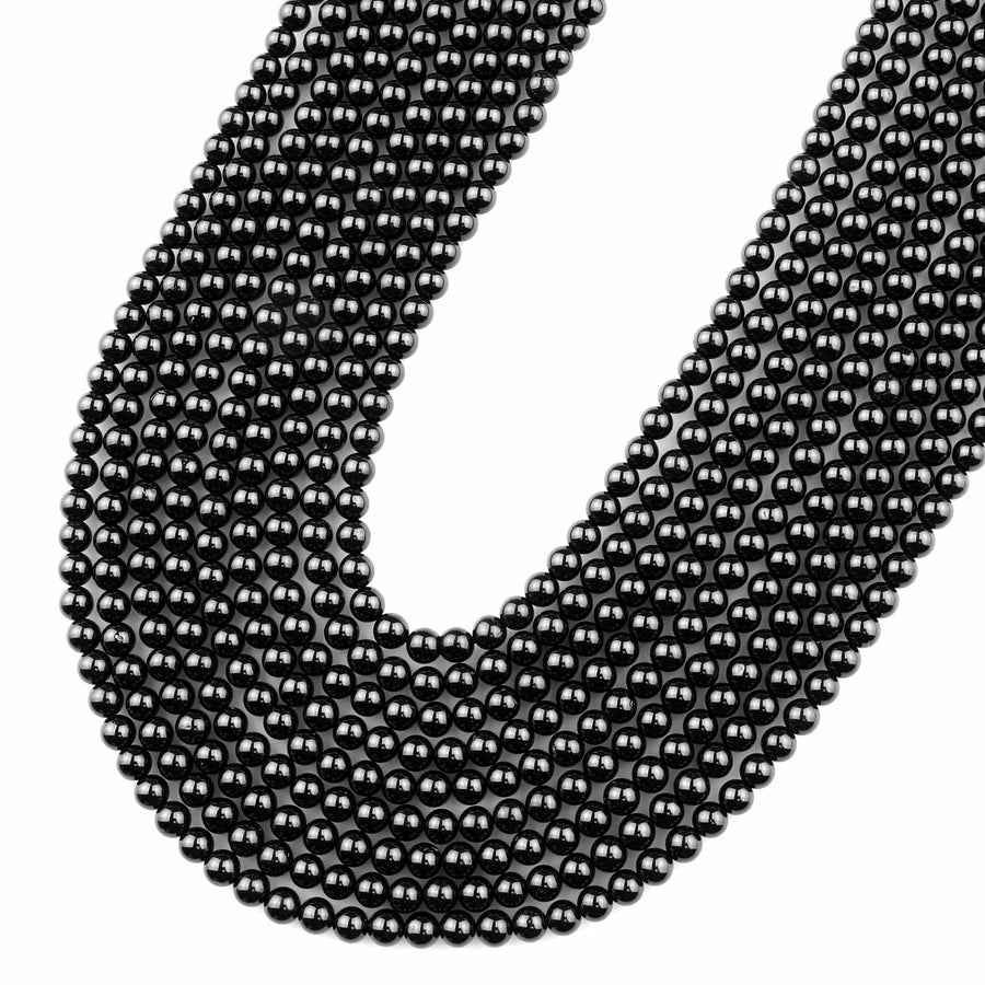AAA Genuine Natural Black Spinel 2mm 4mm 6mm 8mm 10mm Smooth Round Beads Gemstone 15.5" Strand