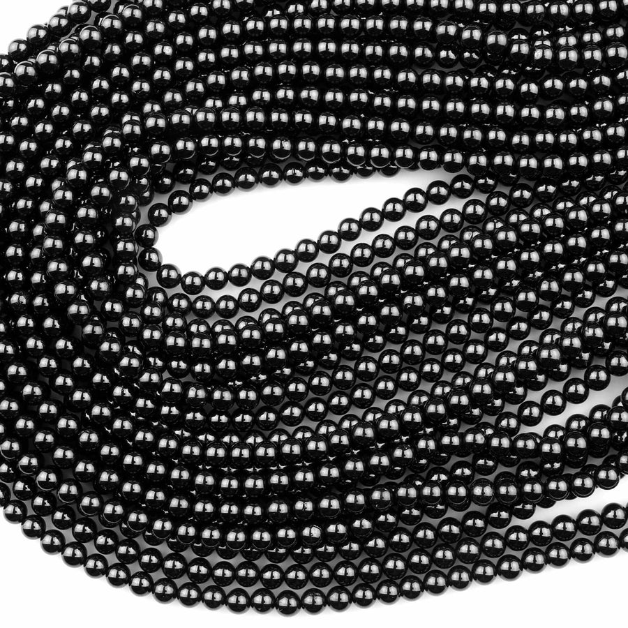 AAA Genuine Natural Black Spinel 2mm 4mm 6mm 8mm 10mm Smooth Round Beads Gemstone 15.5" Strand