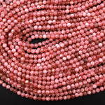 AA Natural Rhodochrosite 3mm 4mm 5mm Faceted Round Beads Micro Laser Diamond Cut Genuine Red Pink Gemstone 15.5" Strand