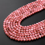 AA Natural Rhodochrosite 3mm 4mm 5mm Faceted Round Beads Micro Laser Diamond Cut Genuine Red Pink Gemstone 15.5" Strand